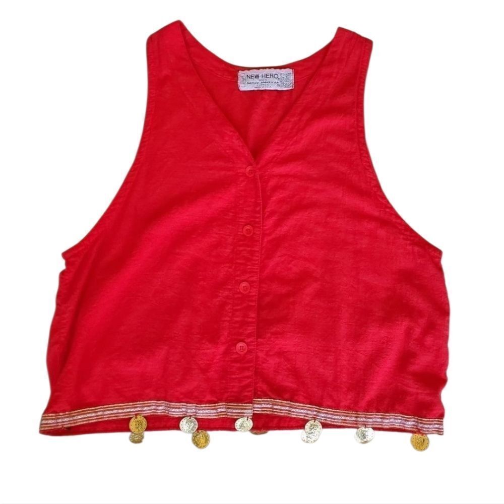 NEW‎ HERO 100% Native American Women's Top Size Large Red Button Down